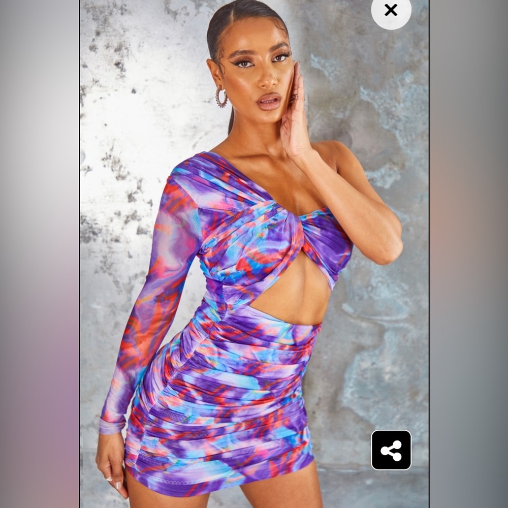 Purple Abstract Mesh One Shoulder Bodycon Dress NWOT